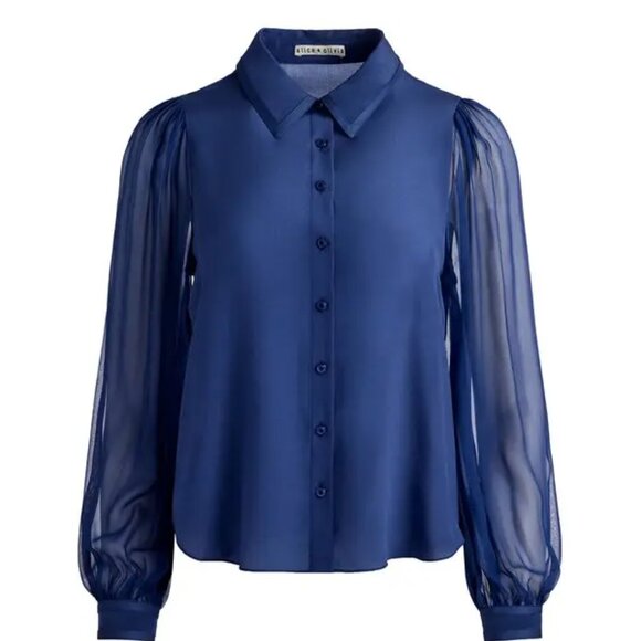 Alice and Olivia Roanne Blouson Sleeve 100% Silk Blouse, Size XS, New with Tag - Picture 2 of 10
